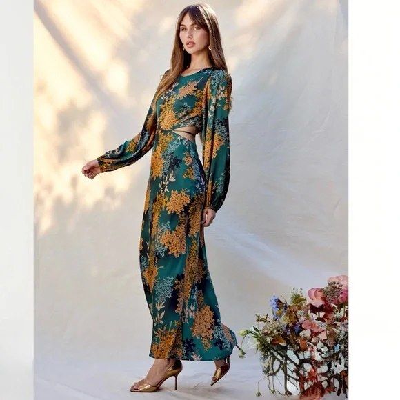 Astr | Dresses | Astr Quinn Greenrust Floral Cutout Maxi Dress | Poshmark